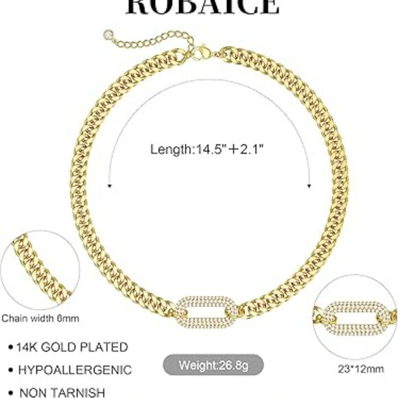 Gold Necklace Chunky Cuban Link Chain Herringbone Choker Statement Fashion - Picture 4 of 5